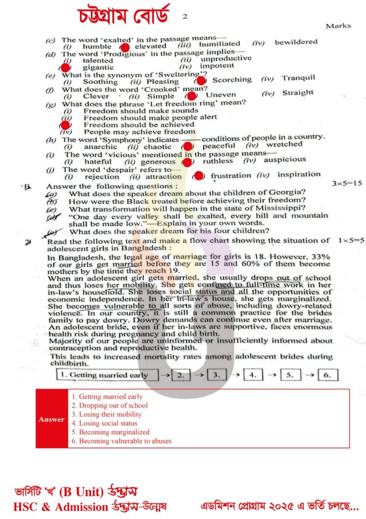 HSC 2025 English 1st Paper Solution Chittagong Board
