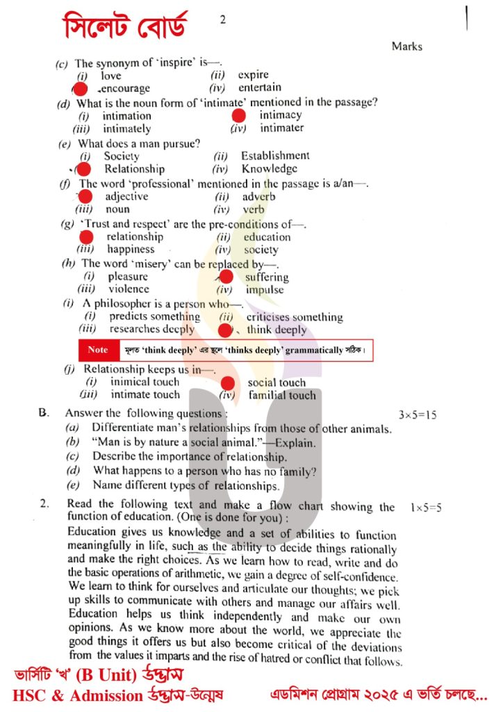 HSC 2025 English 1st Paper Solution Sylhet Board