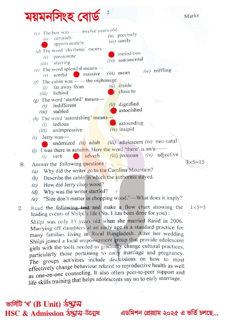 HSC 2025 English 1st Paper Solution Mymensingh Board
