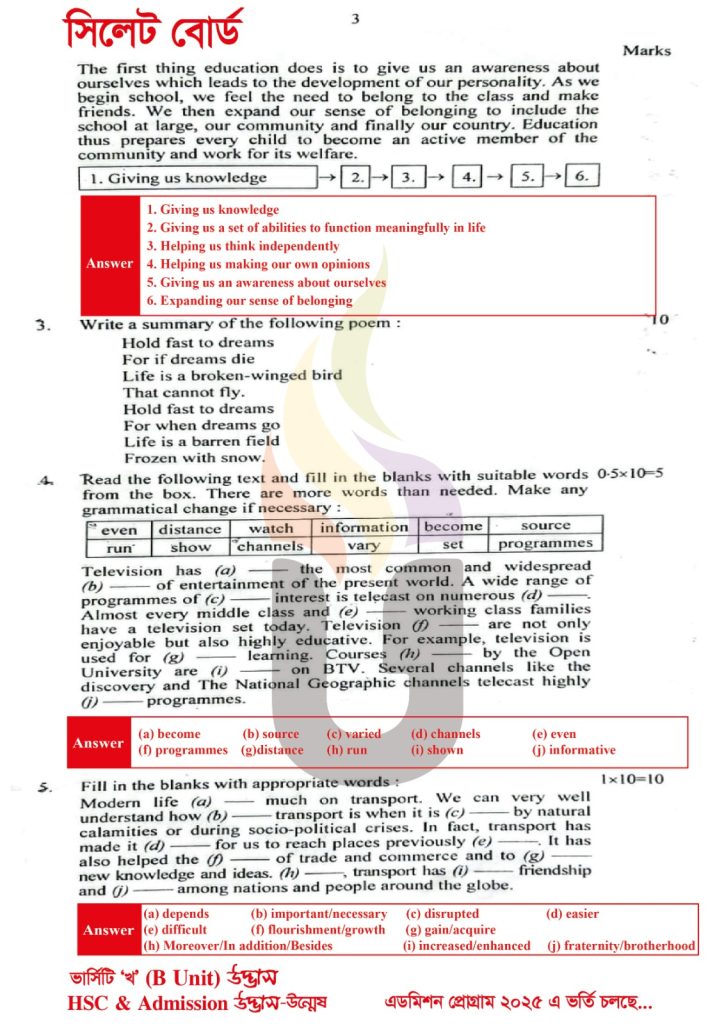 HSC 2025 English 1st Paper Solution Sylhet Board