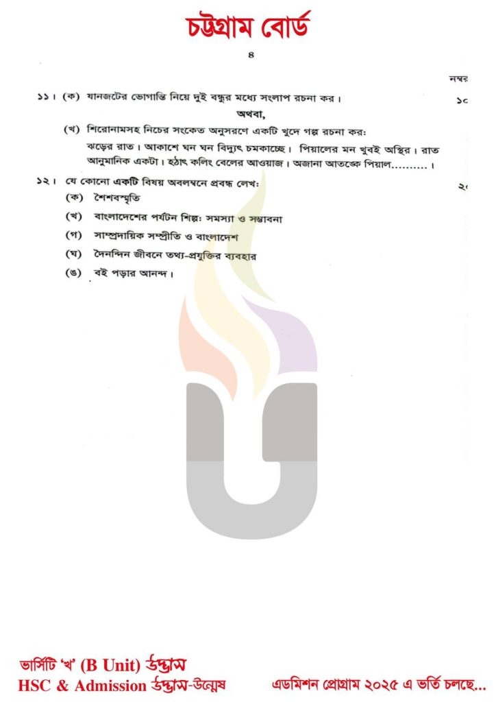 HSC 2025 Bangla 2nd Paper Answer Chittagong Board