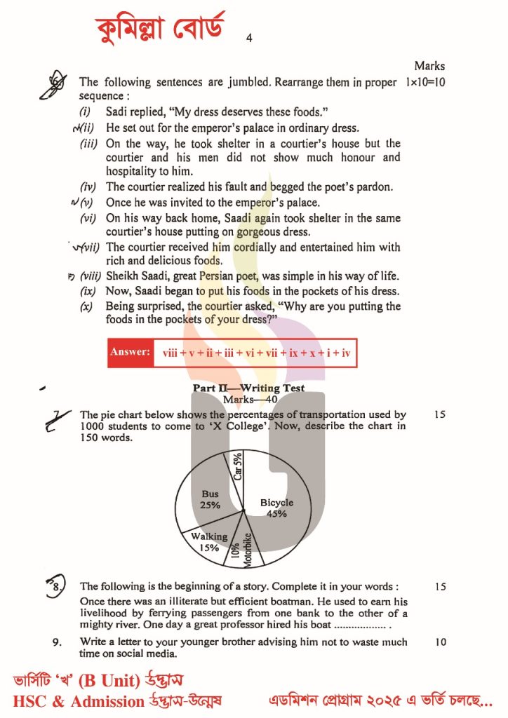 HSC 2025 English 1st Paper Solution Cumilla Board