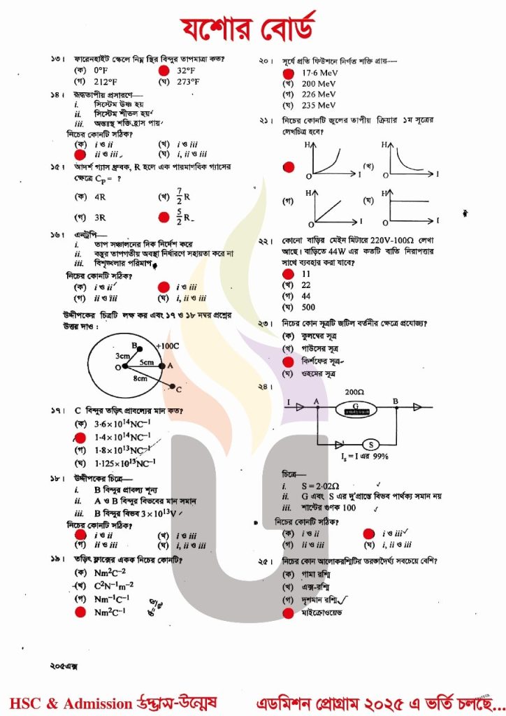 Jessore Board HSC Physics 2nd Solution 2025