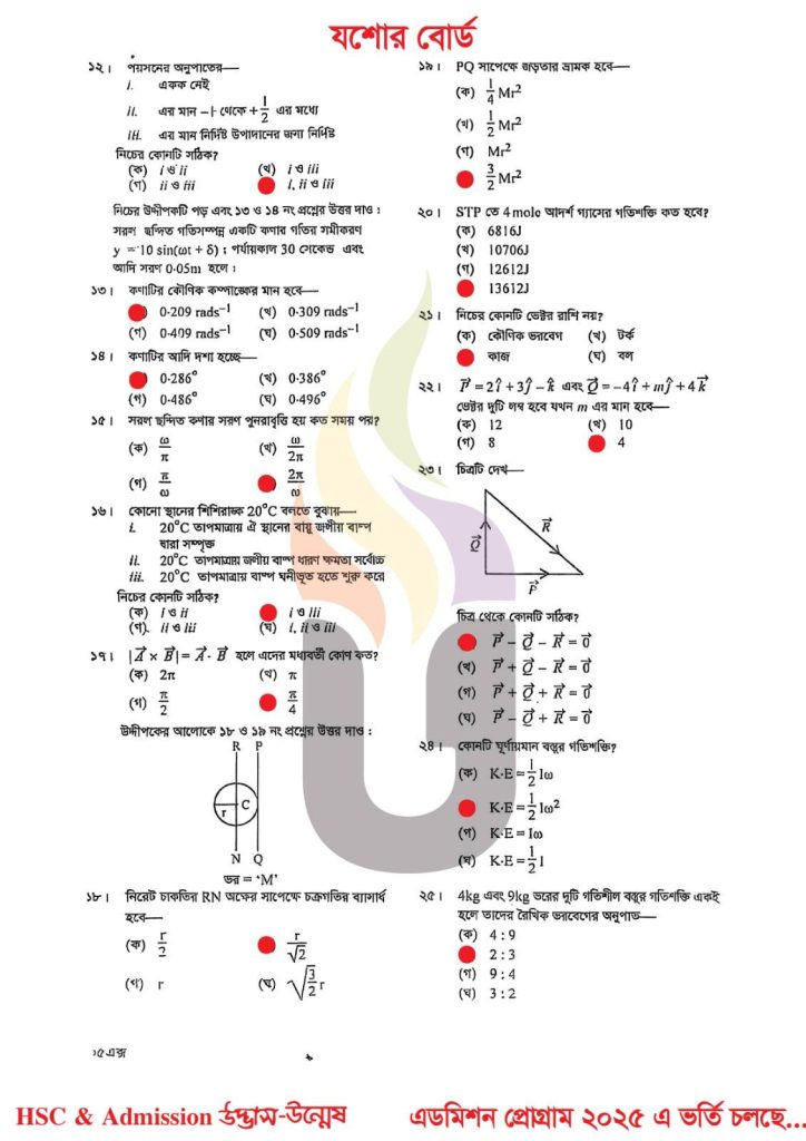 Jessore Board HSC 2025 Physics-1st paper Solution