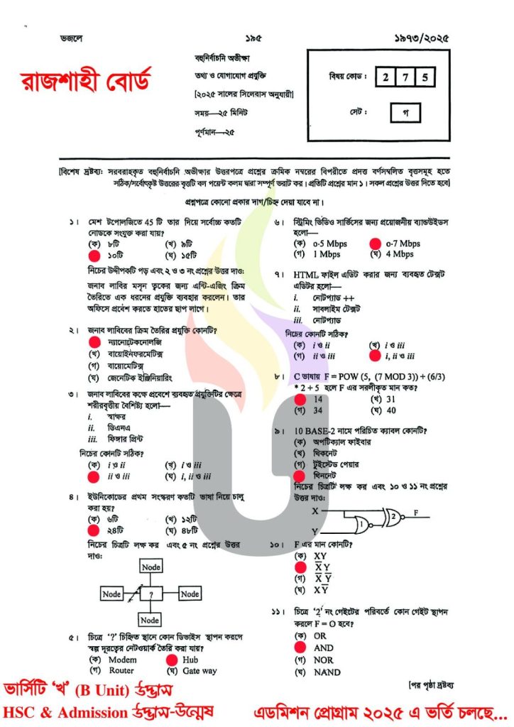 Rajshahi Board HSC 2025 ICT MCQ Solution