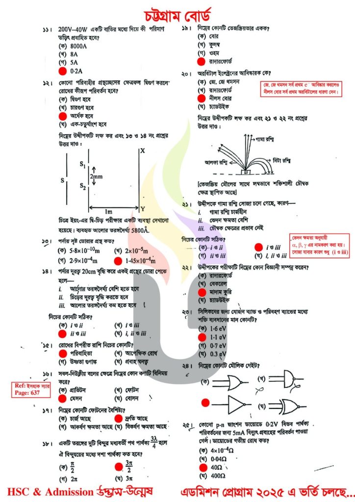 Chittagong Board Physics 2nd Paper Solution 2025