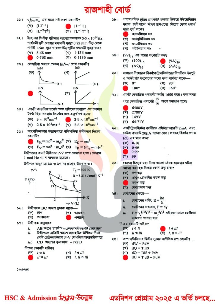 Rajshahi Board HSC 2025 Physic -2nd paper Solution