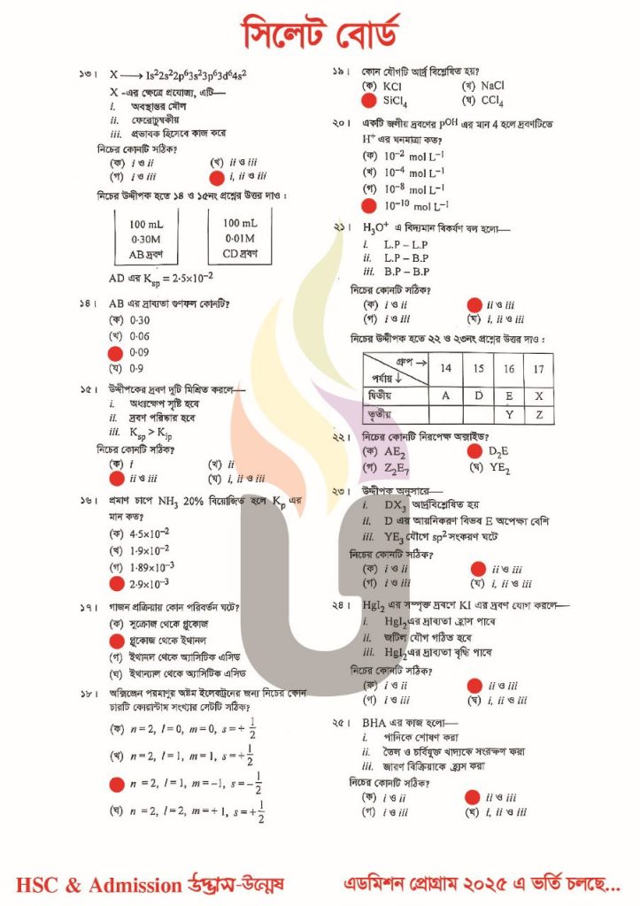 Sylhet Board HSC 2025 Chemistry Solution 