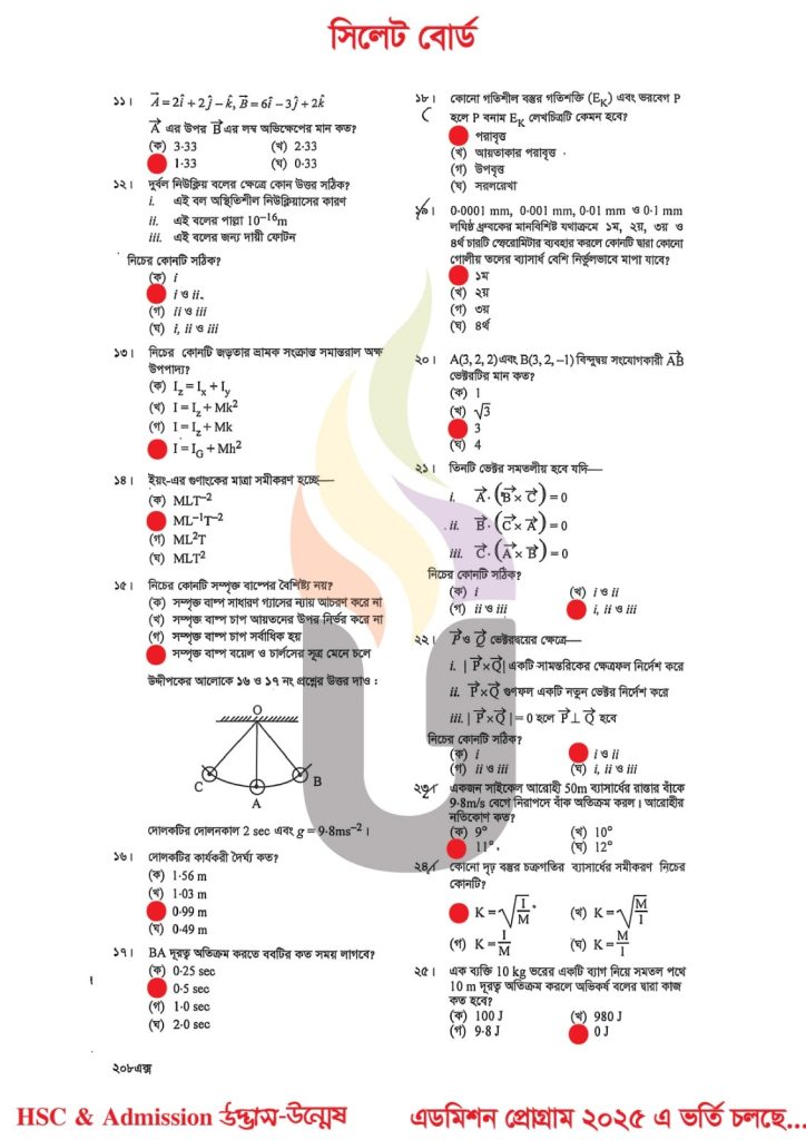 Sylhet Board HSC 2025 Physics-1st paper Solution