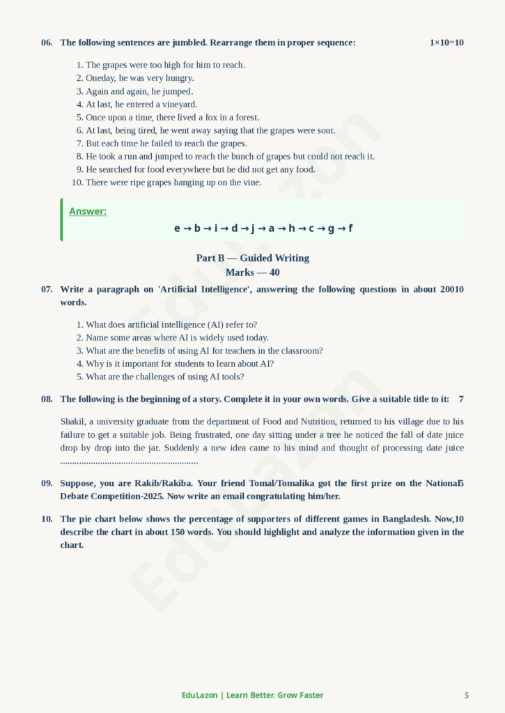 HSC 2026 English 1st paper question Answer